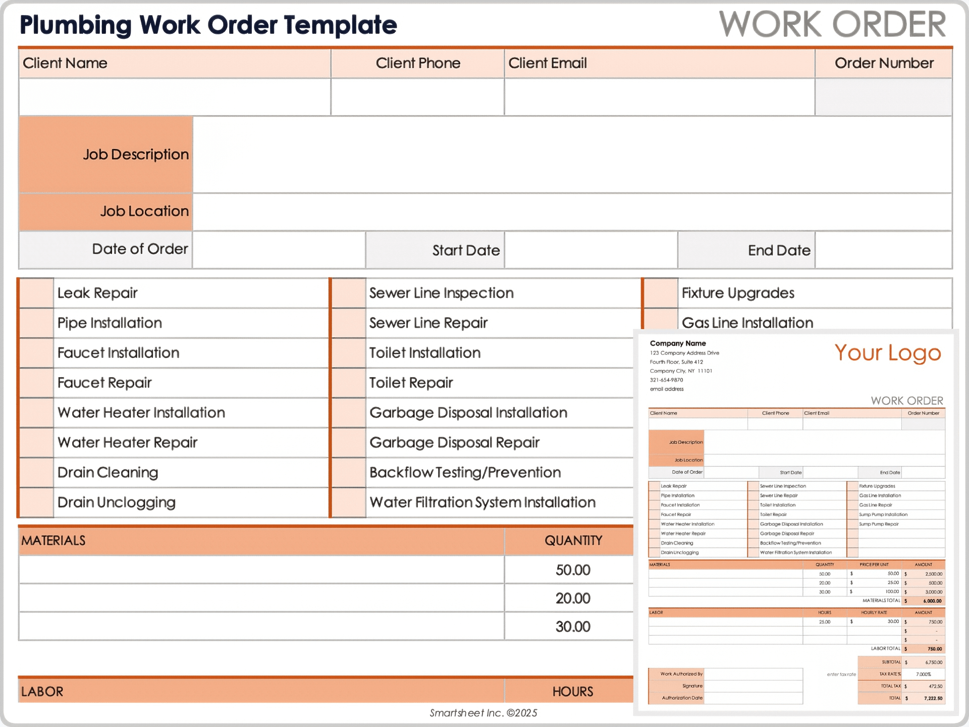 excel work order template