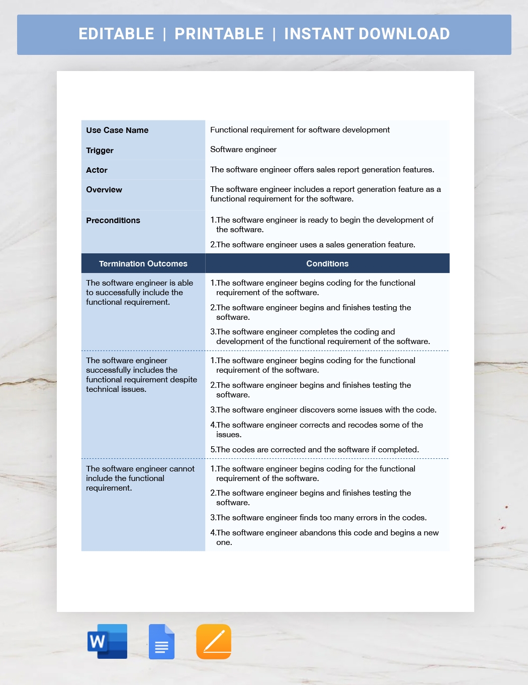 Functional Use Case Template In Word Pages Google Docs Download Template
