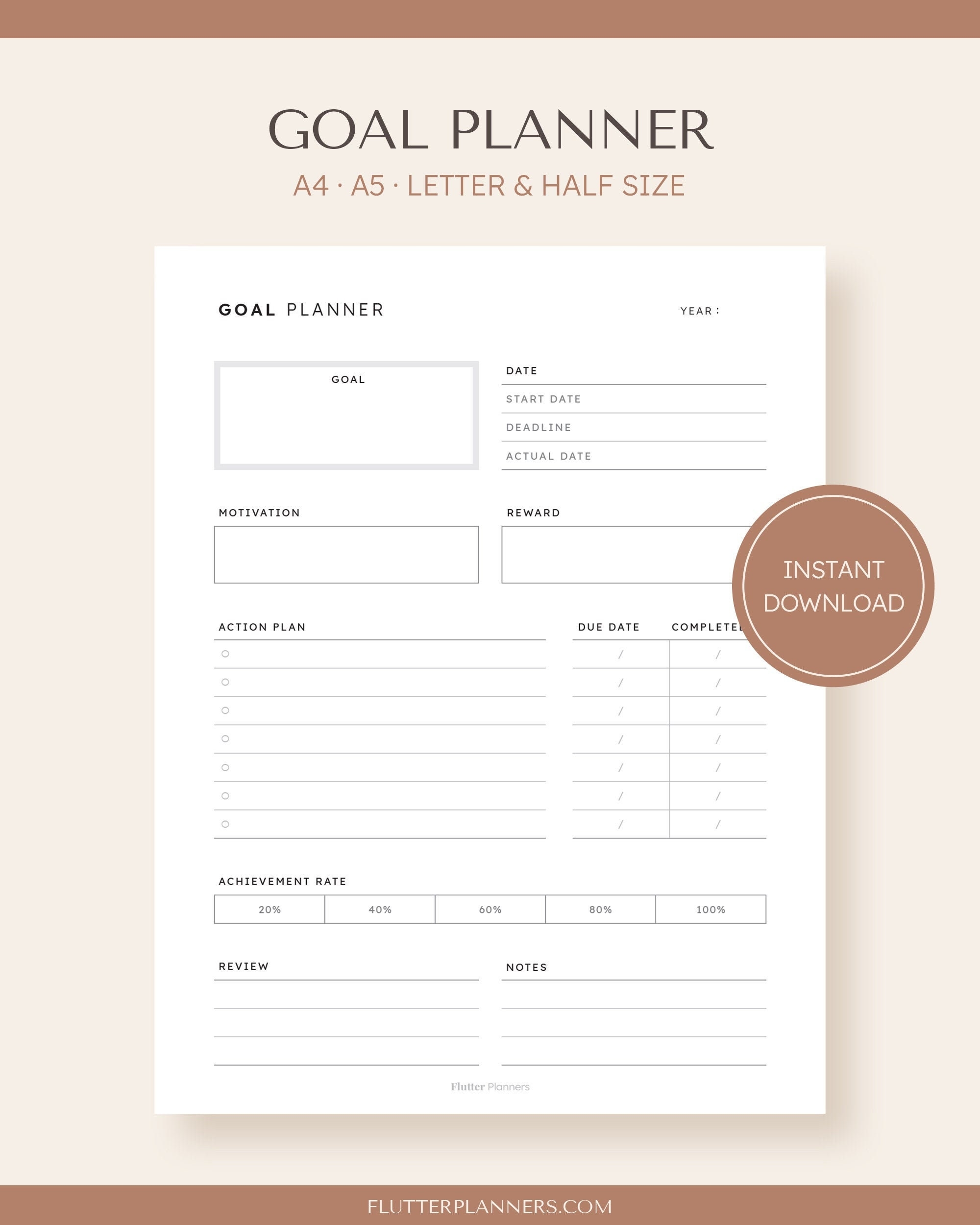 Goal Planner Printable Goal Setting Template A4 A5 Letter Half PDF Etsy Israel