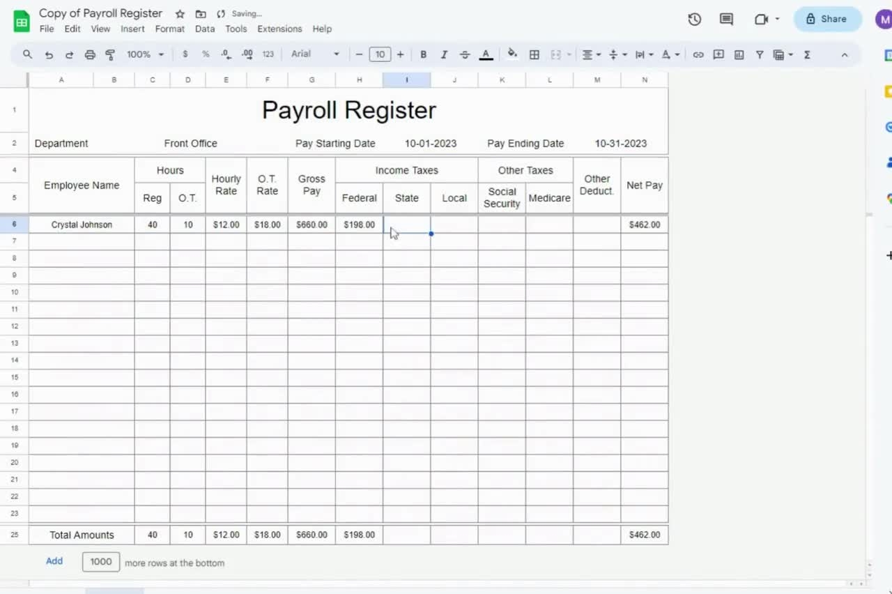 Google Sheets Payroll Register With Deductions Text Fillable Text Editable Spreadsheet Form With Automated Calculations Etsy Denmark
