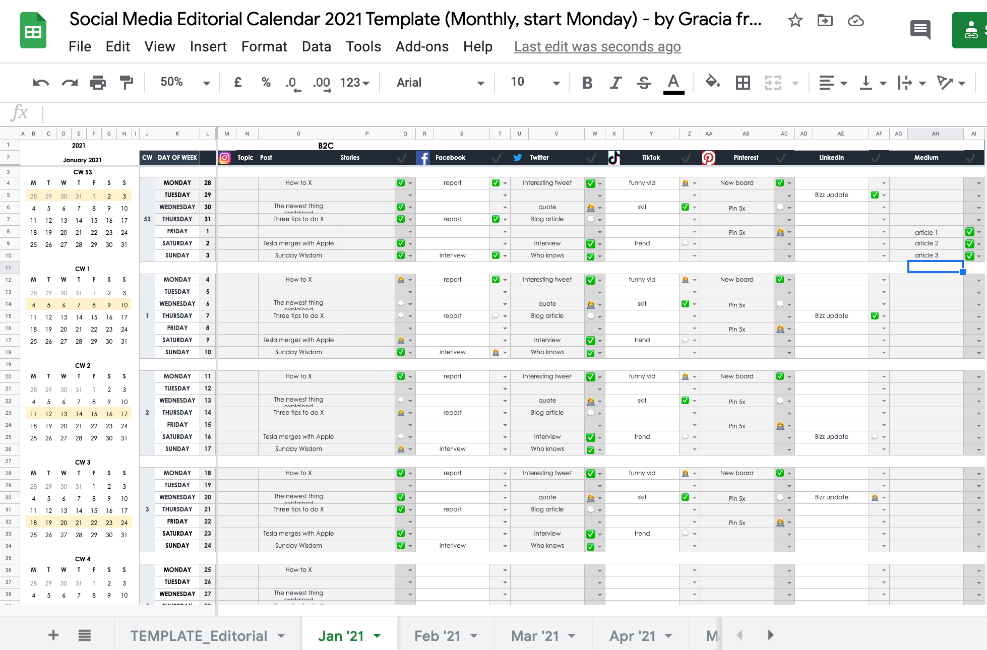 google sheets marketing calendar template