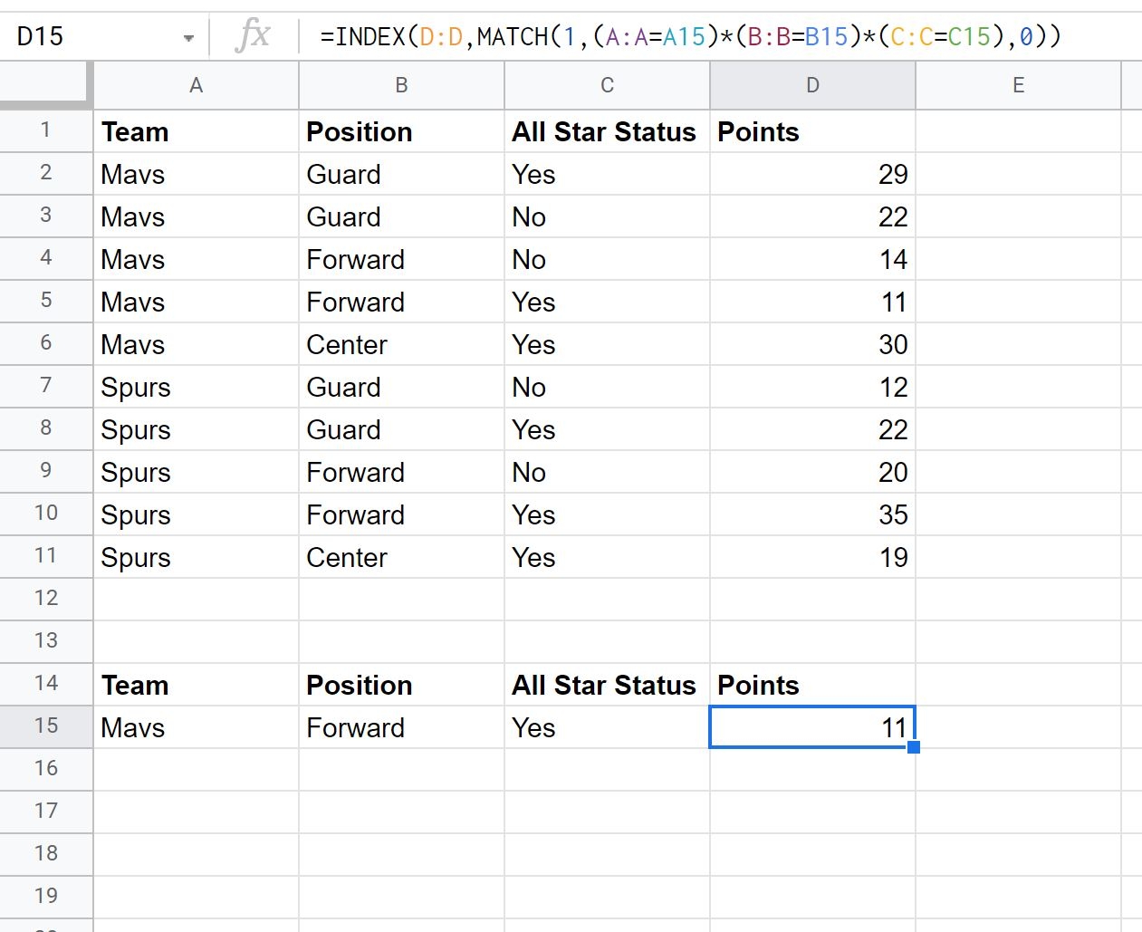 Google Sheets Use INDEX MATCH With Multiple Criteria