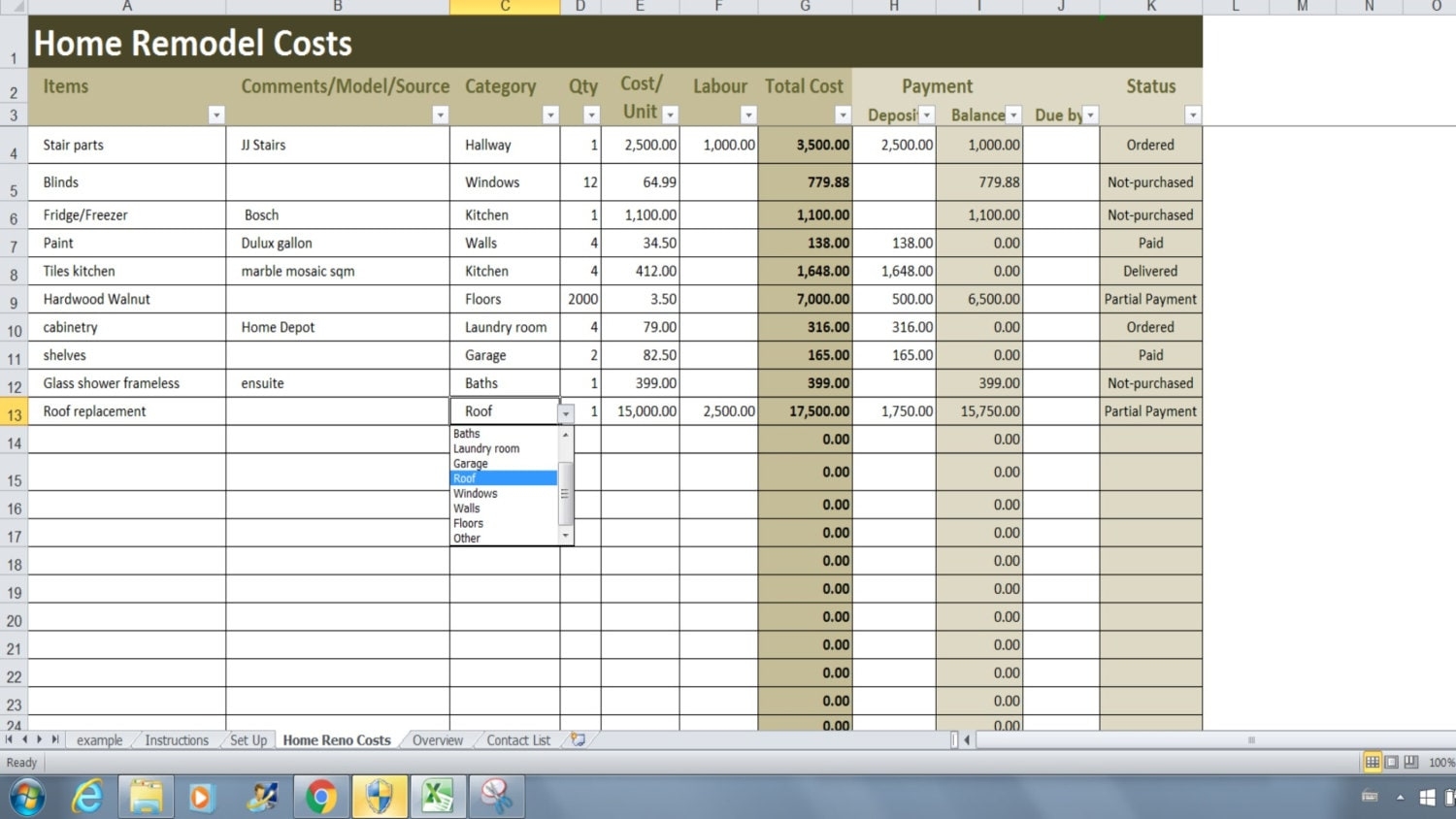 Home Renovation Costs Calculator Excel Template Remodel Cost Vs Budget Tracker Reno Journal Etsy