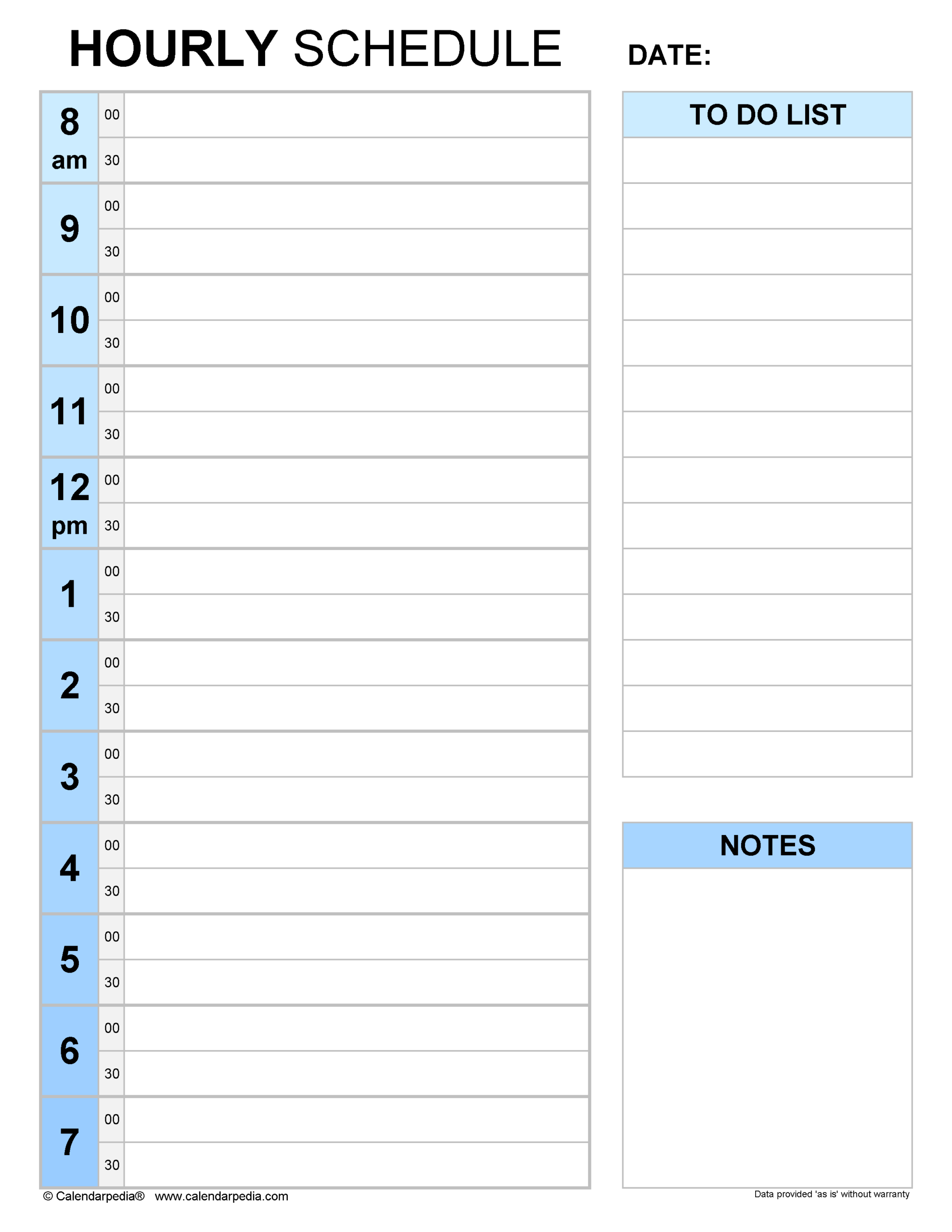 Hourly Schedules In Microsoft Word Format 20 Templates