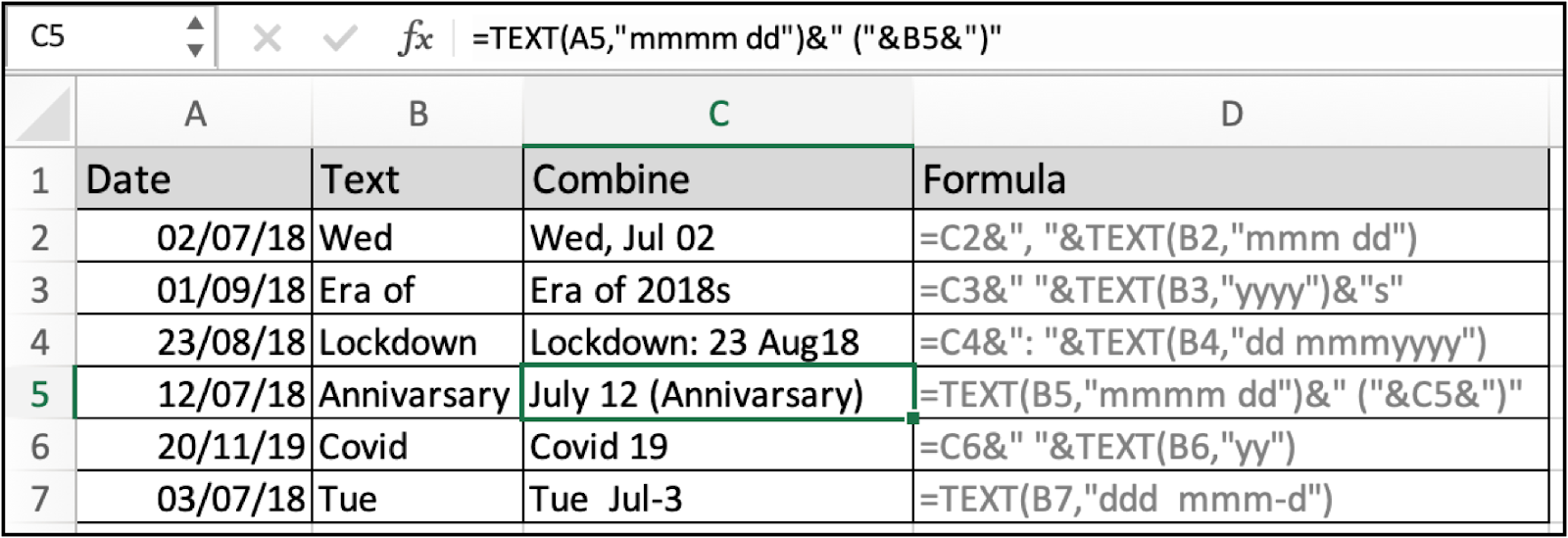 combine text in excel