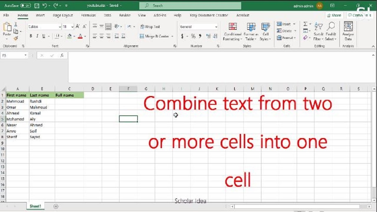 How To Combine Text From Two Cells Into One Cell YouTube