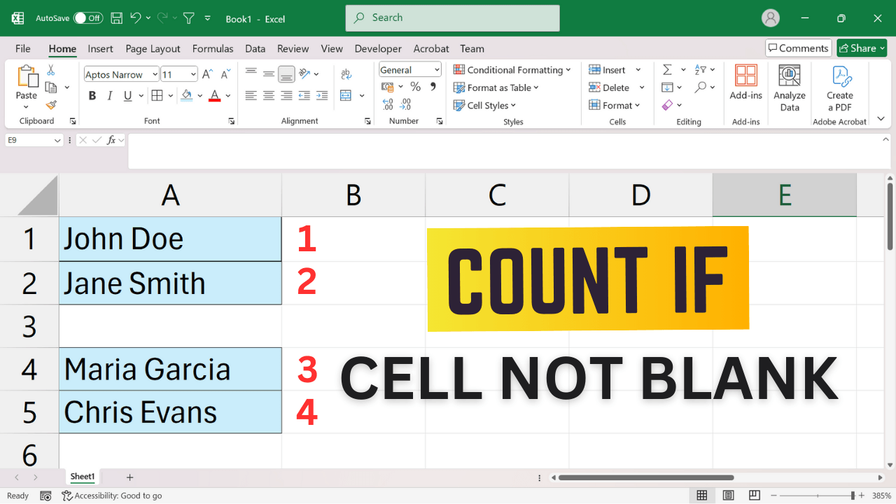 How To Count Non Blank Cells In Excel Formulas Examples PickupBrain Be Smart