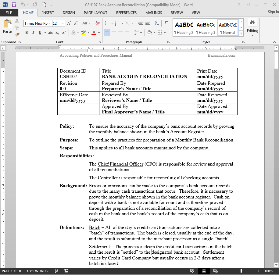 How To Create Policies And Procedures Manual Template Bizmanualz
