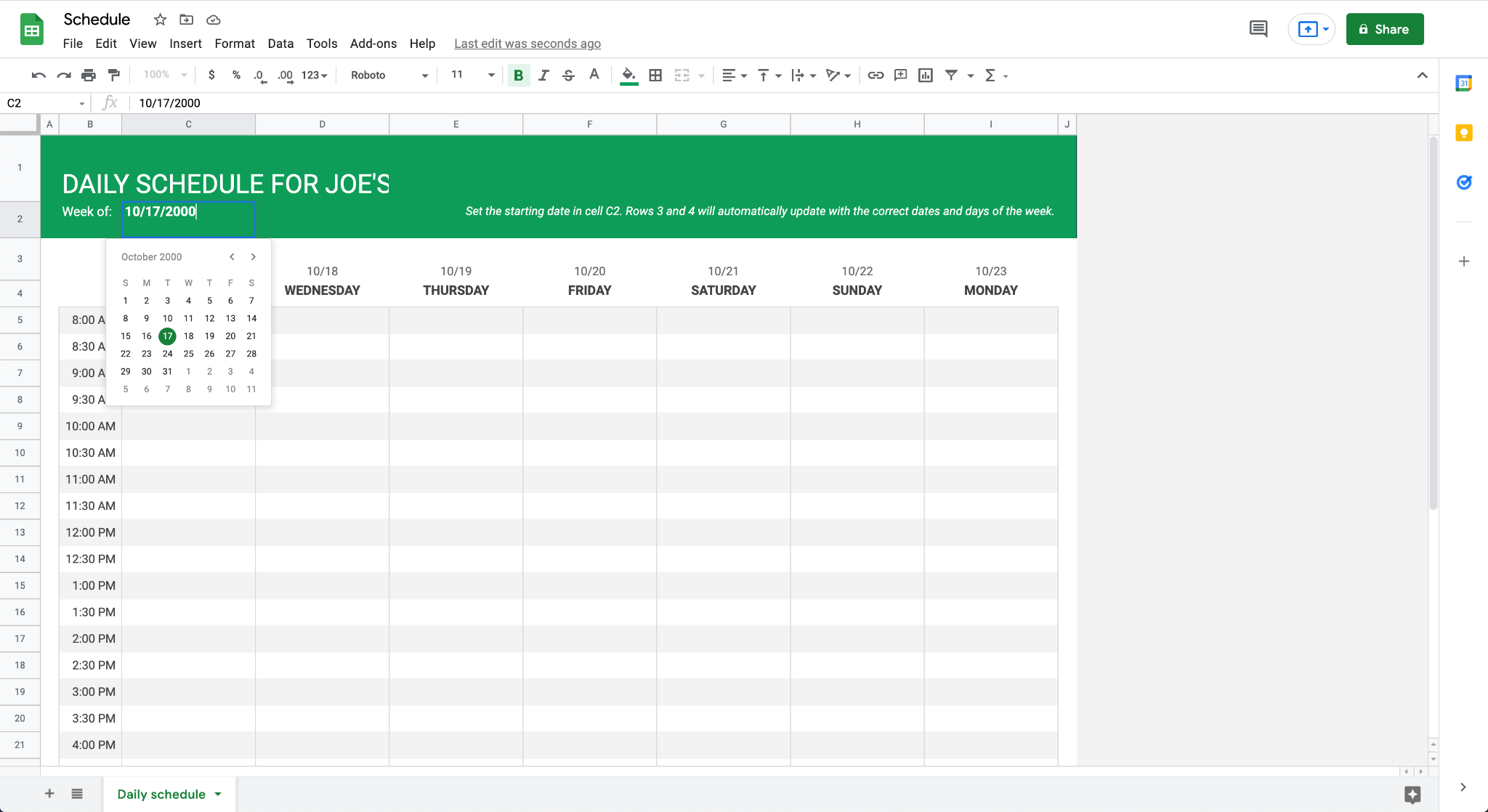 How To Make A Work Schedule On Google Sheets Free Template 