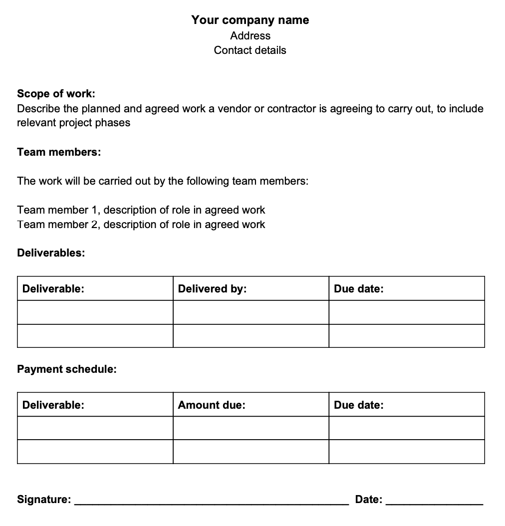 scope of work statement template