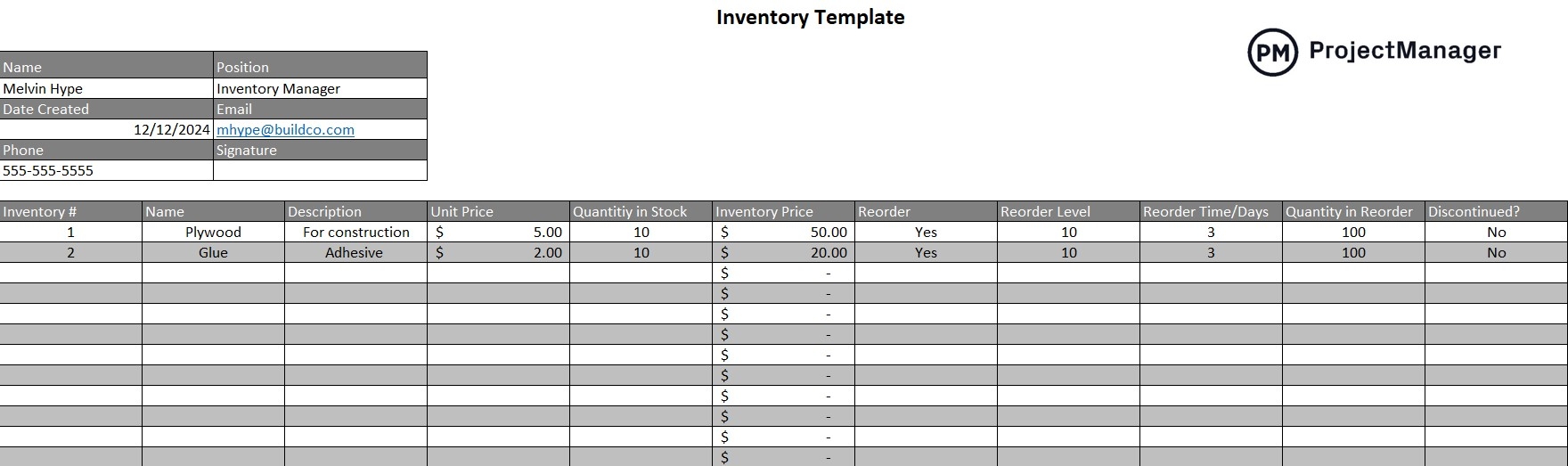 Inventory Management Template For Excel Free Download 