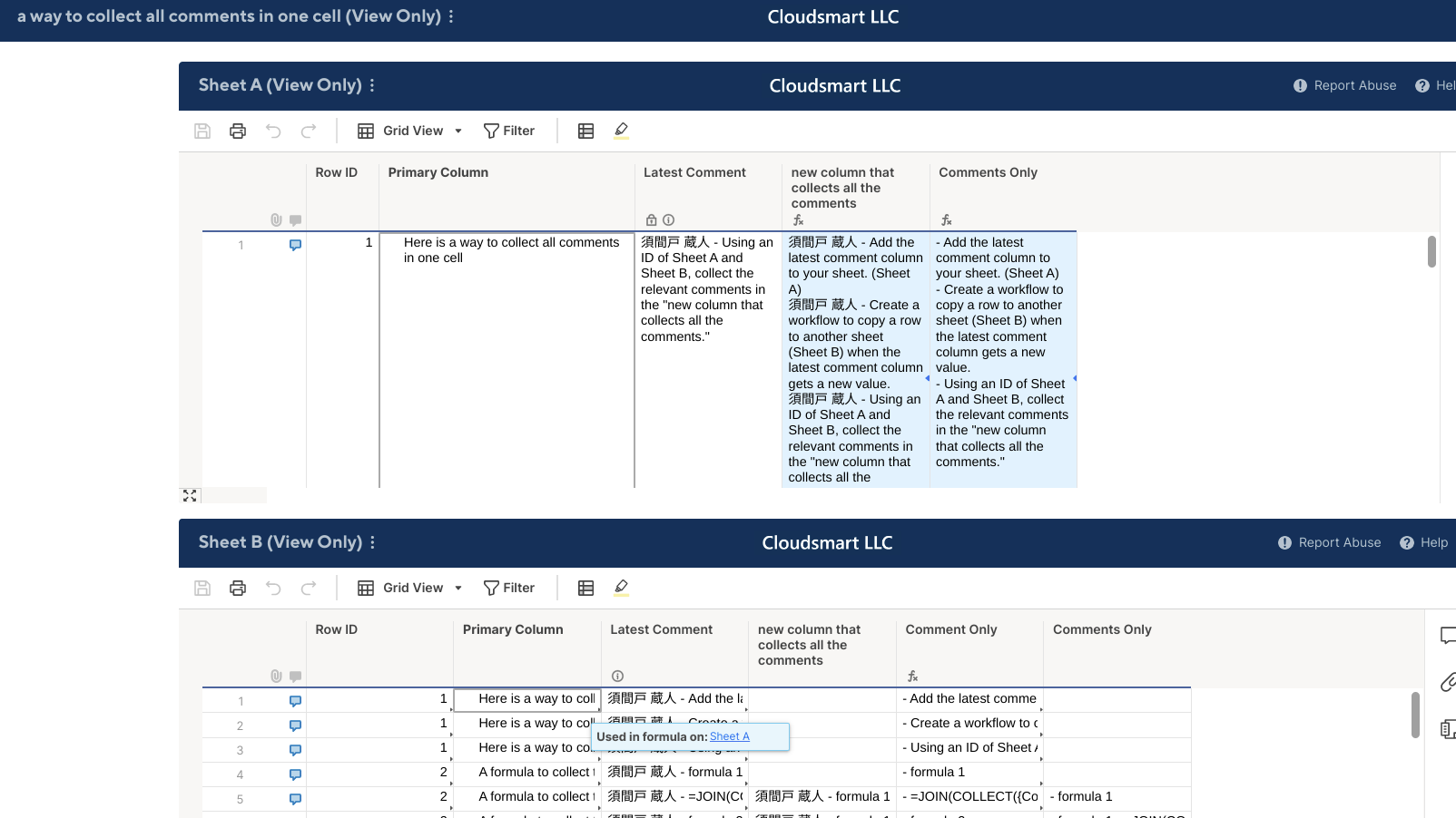 Is There A Way To Collect All Comments In One Cell Smartsheet Community