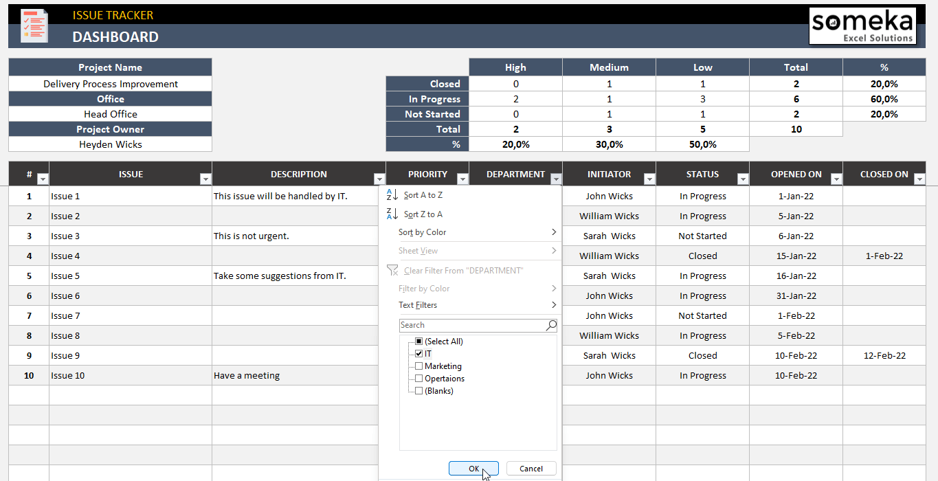 Issue Tracker Excel Template Project Bug Tracking