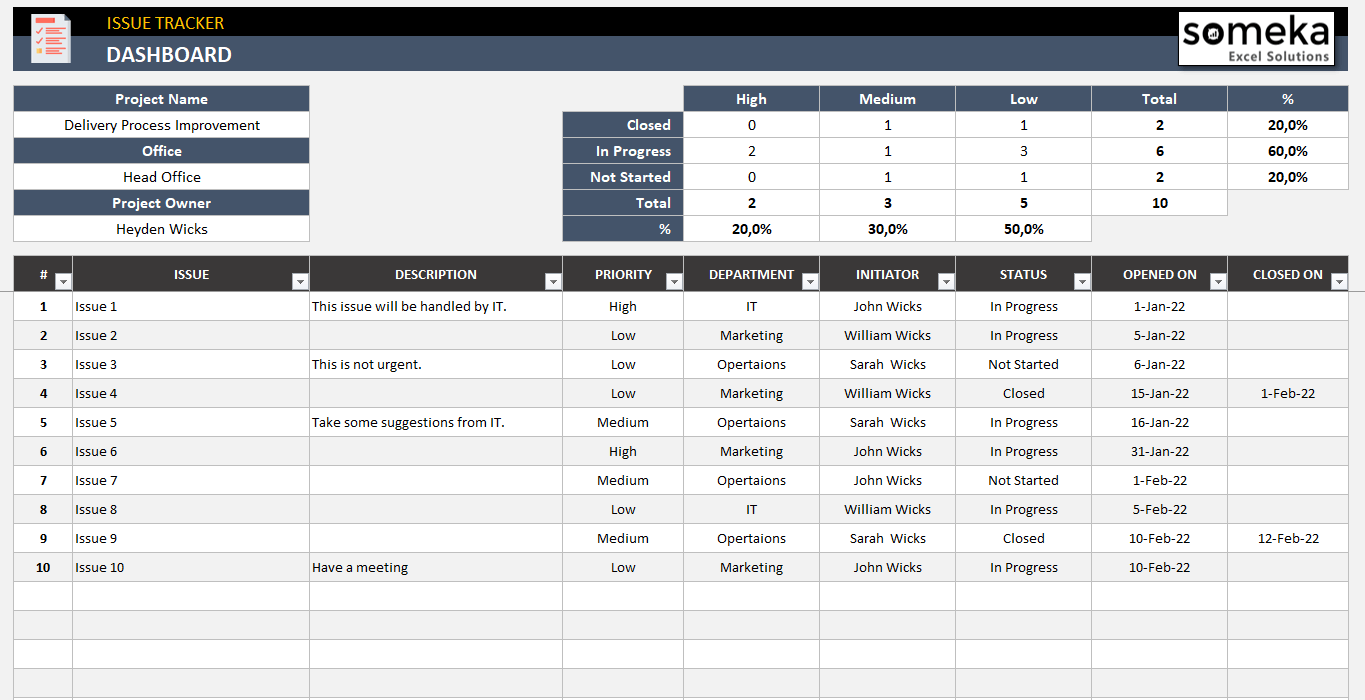 Issue Tracker Excel Template Project Bug Tracking