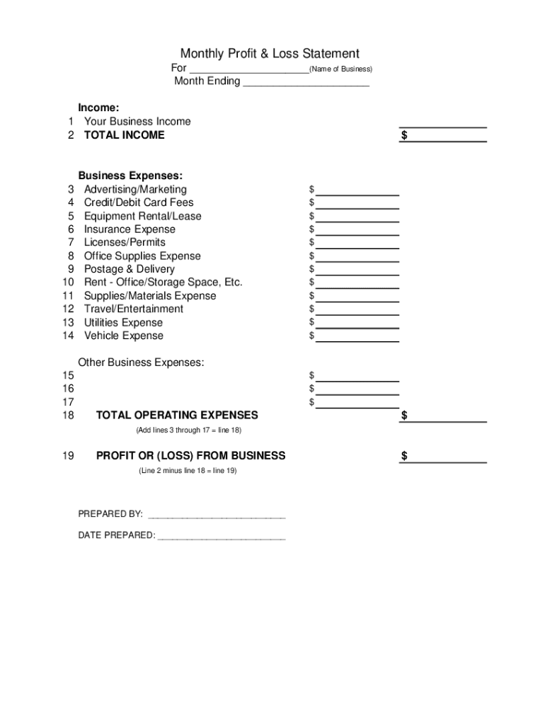Monthly Profit Loss Statement Fill Out Sign Share Online PdfFiller