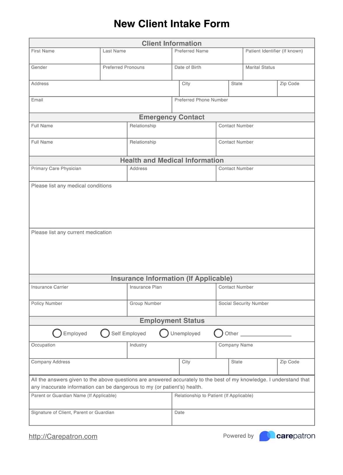 New Client Intake Form