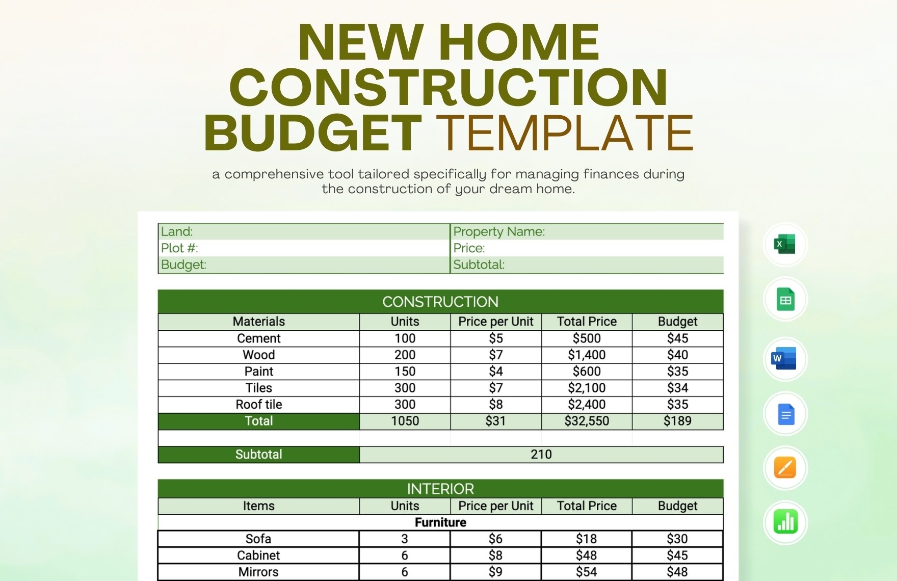 home construction budget template