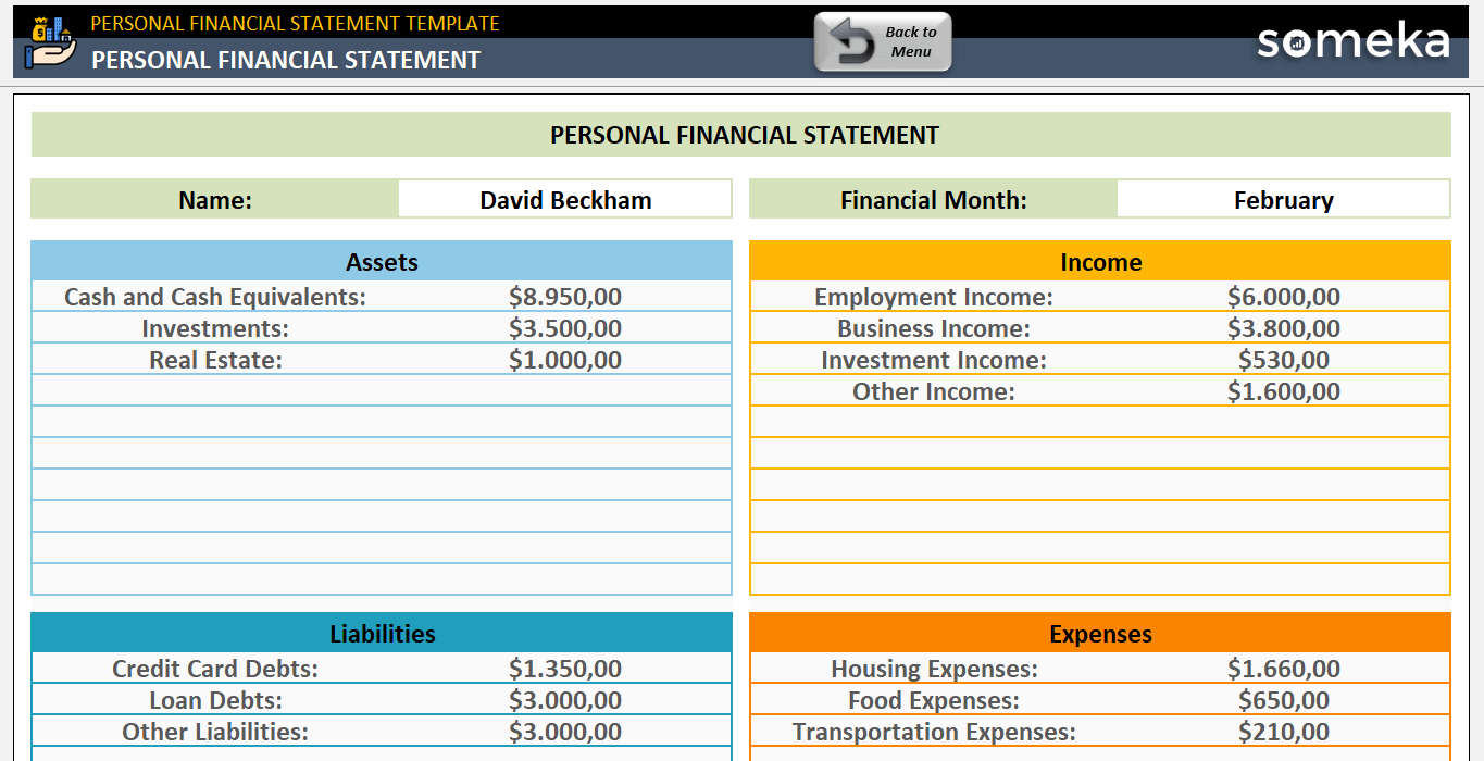 Personal Financial Statement Template In Excel