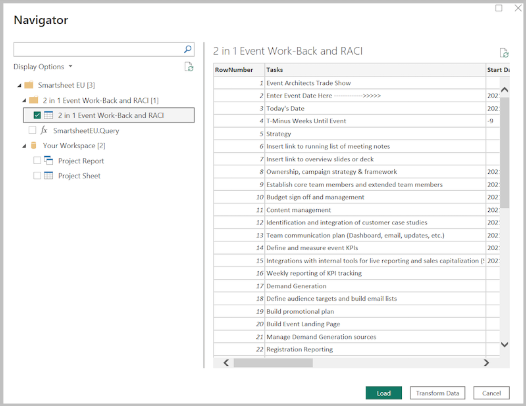 smartsheet live data connector