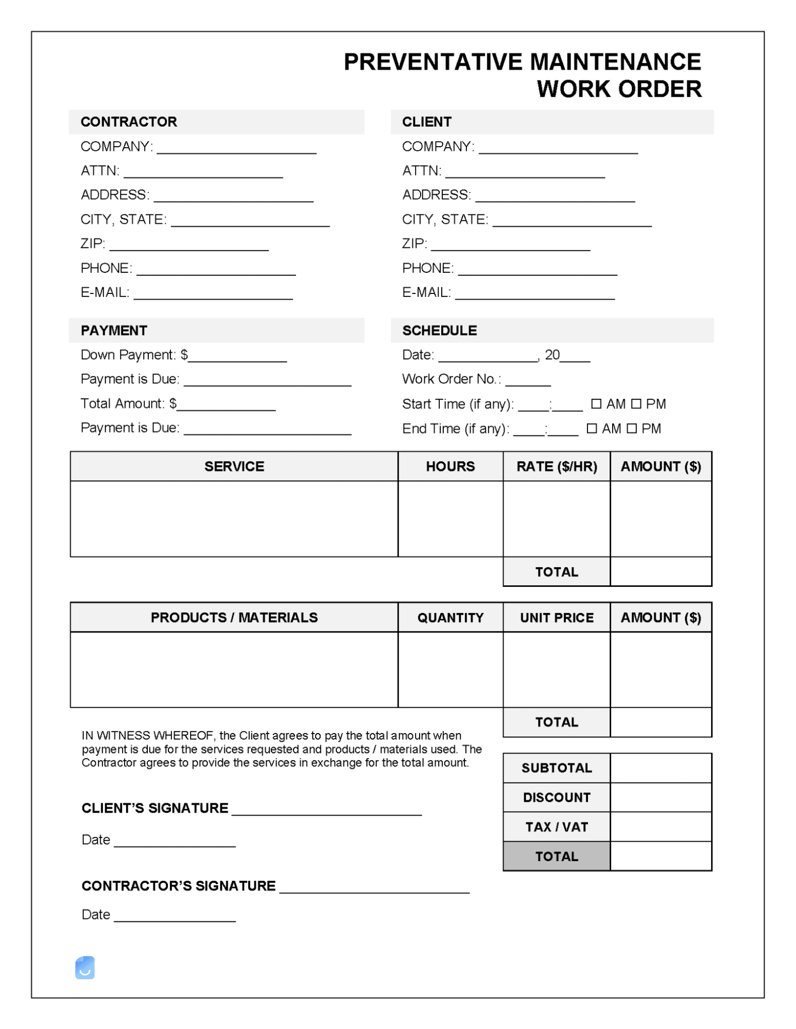 work order template free