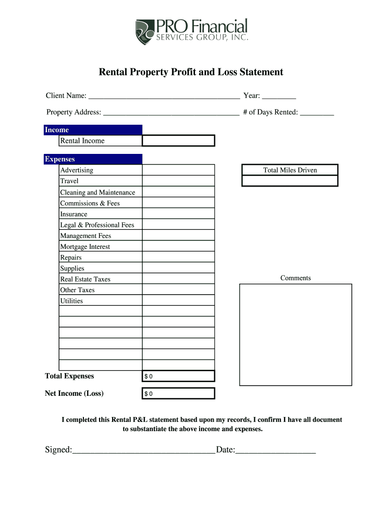 PRO Financial Rental Property Profit And Fill Out Sign Share Online PdfFiller
