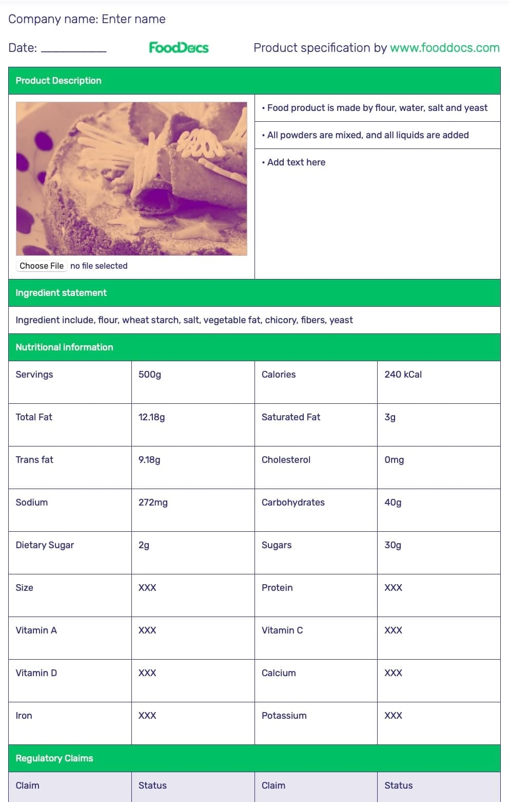 Product Specification Sheet Template Free Download