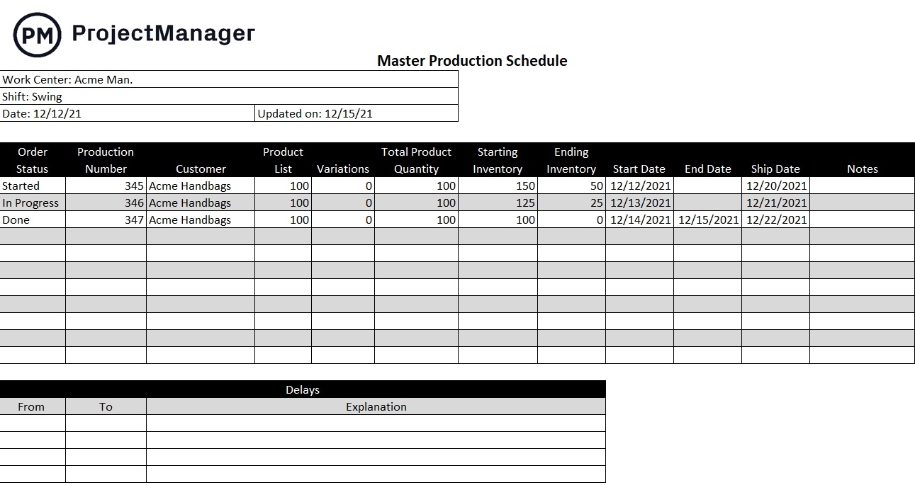 Production Schedule Template For Excel Free Download 