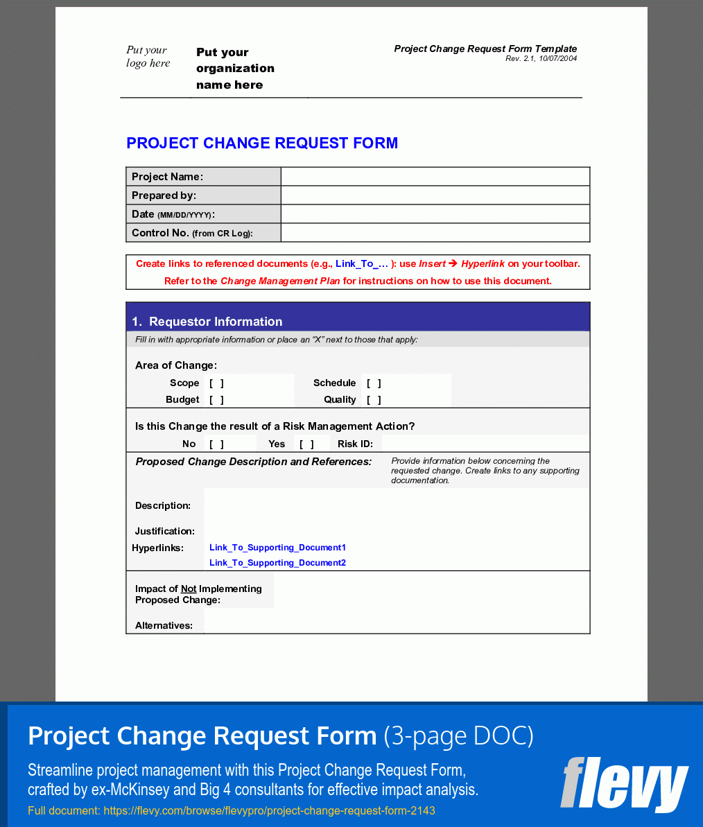 Project Change Request Form Word Template