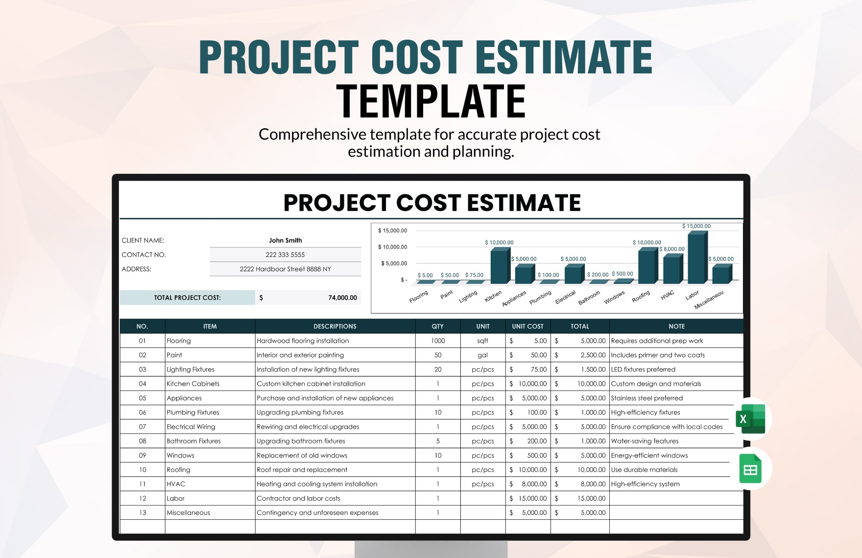 Project Cost Estimate Template In Excel Google Sheets Download Template 