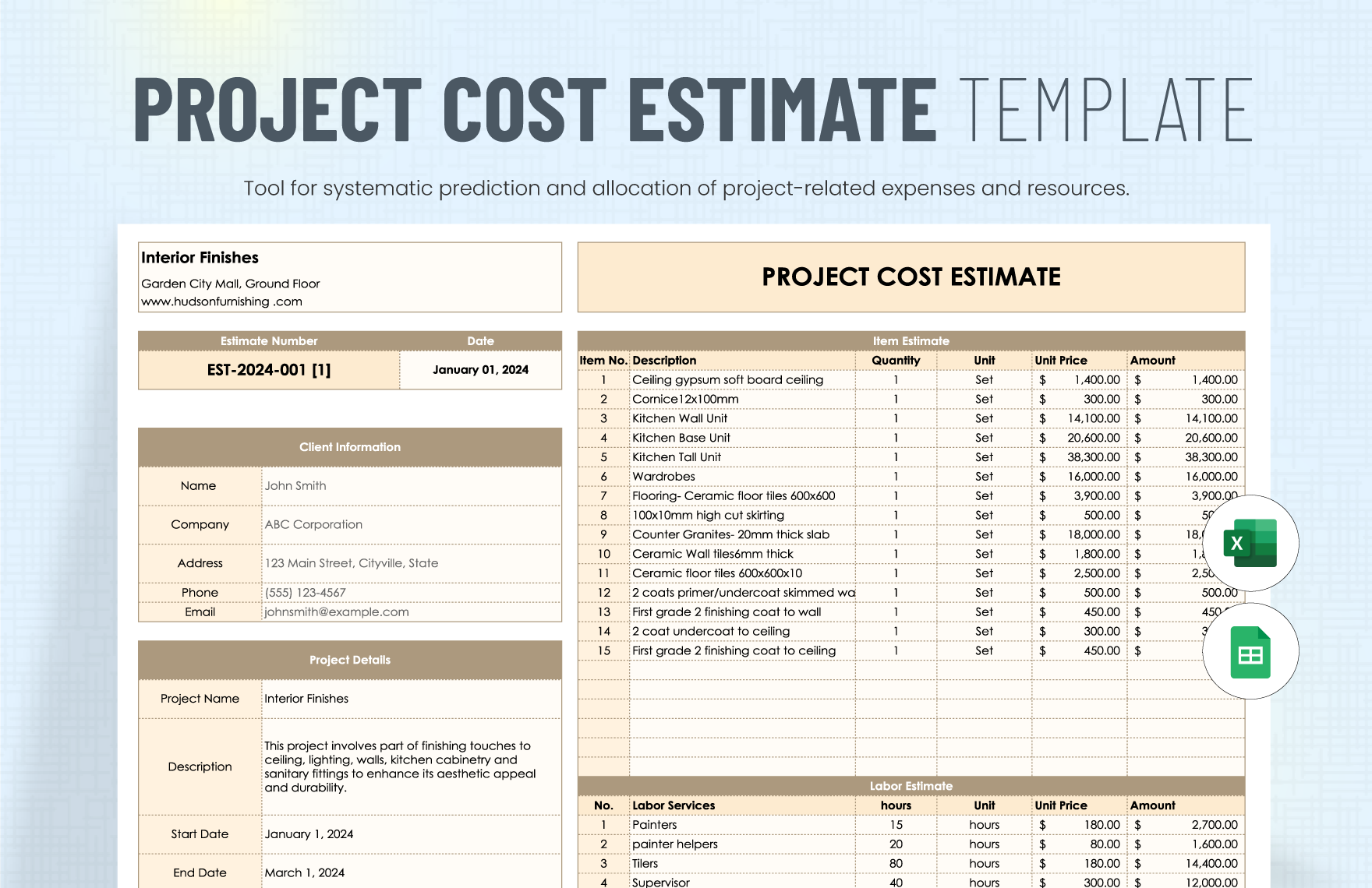 Project Cost Estimate Template In Excel Google Sheets Download Template 
