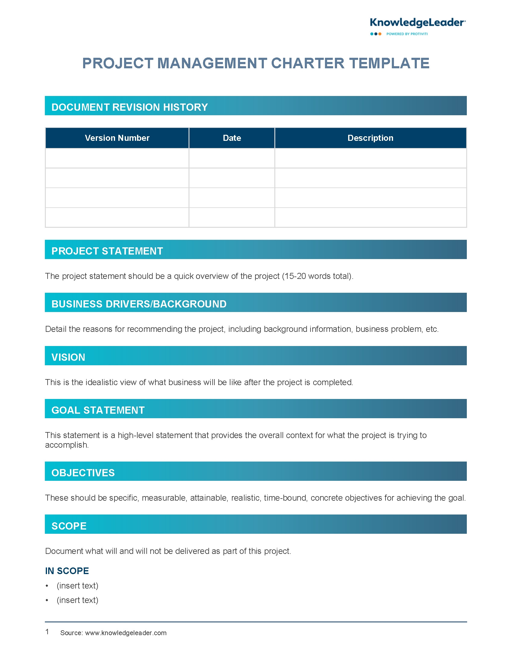 project management charter template