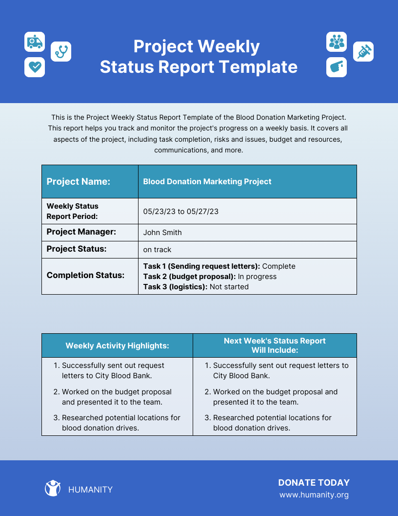 Project Weekly Status Report Template Venngage