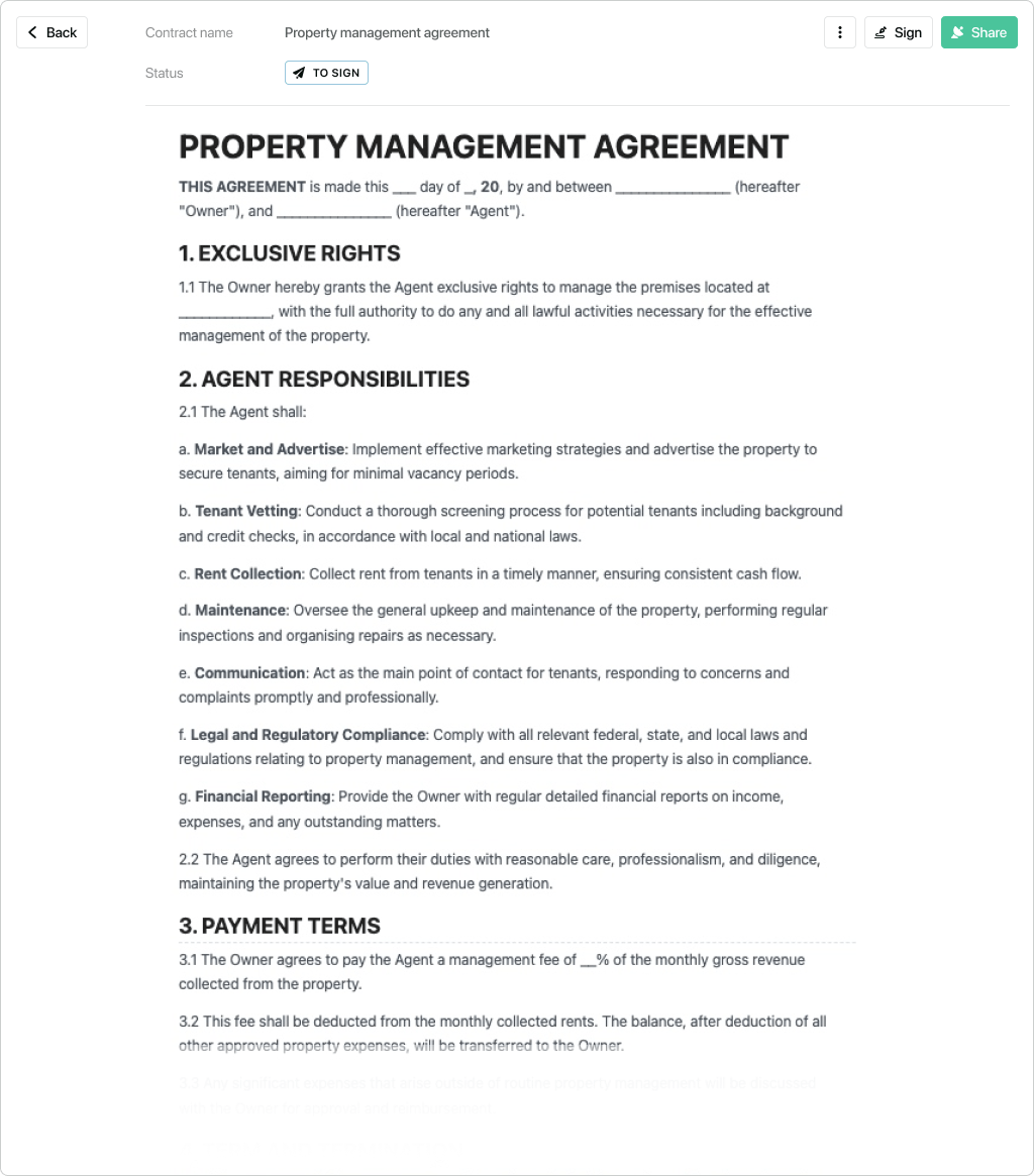 Property Management Agreement Template Free To Use