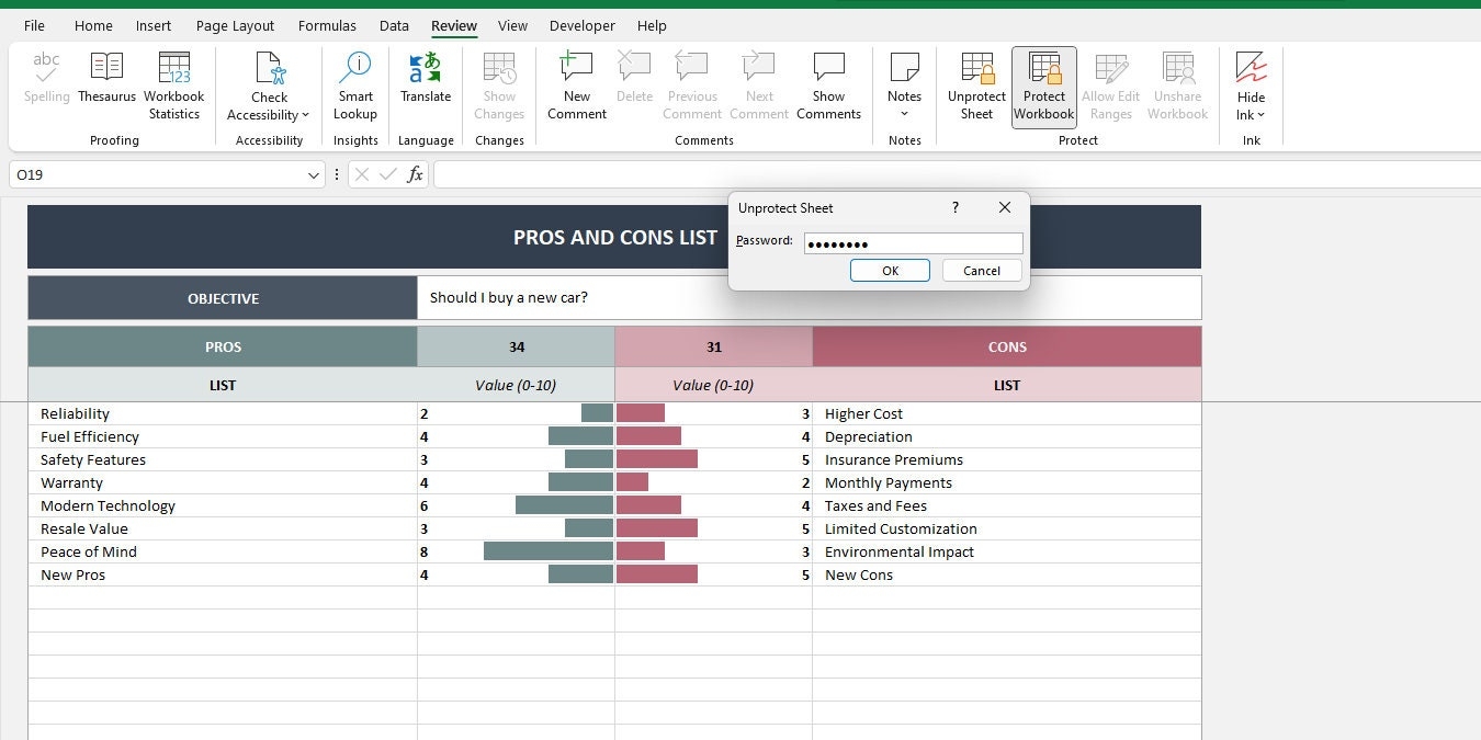 Pros And Cons List Decision making Excel Template instant Download Etsy