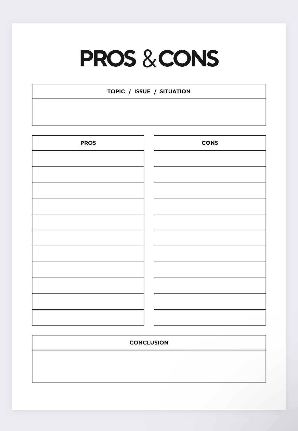 pros and cons list template