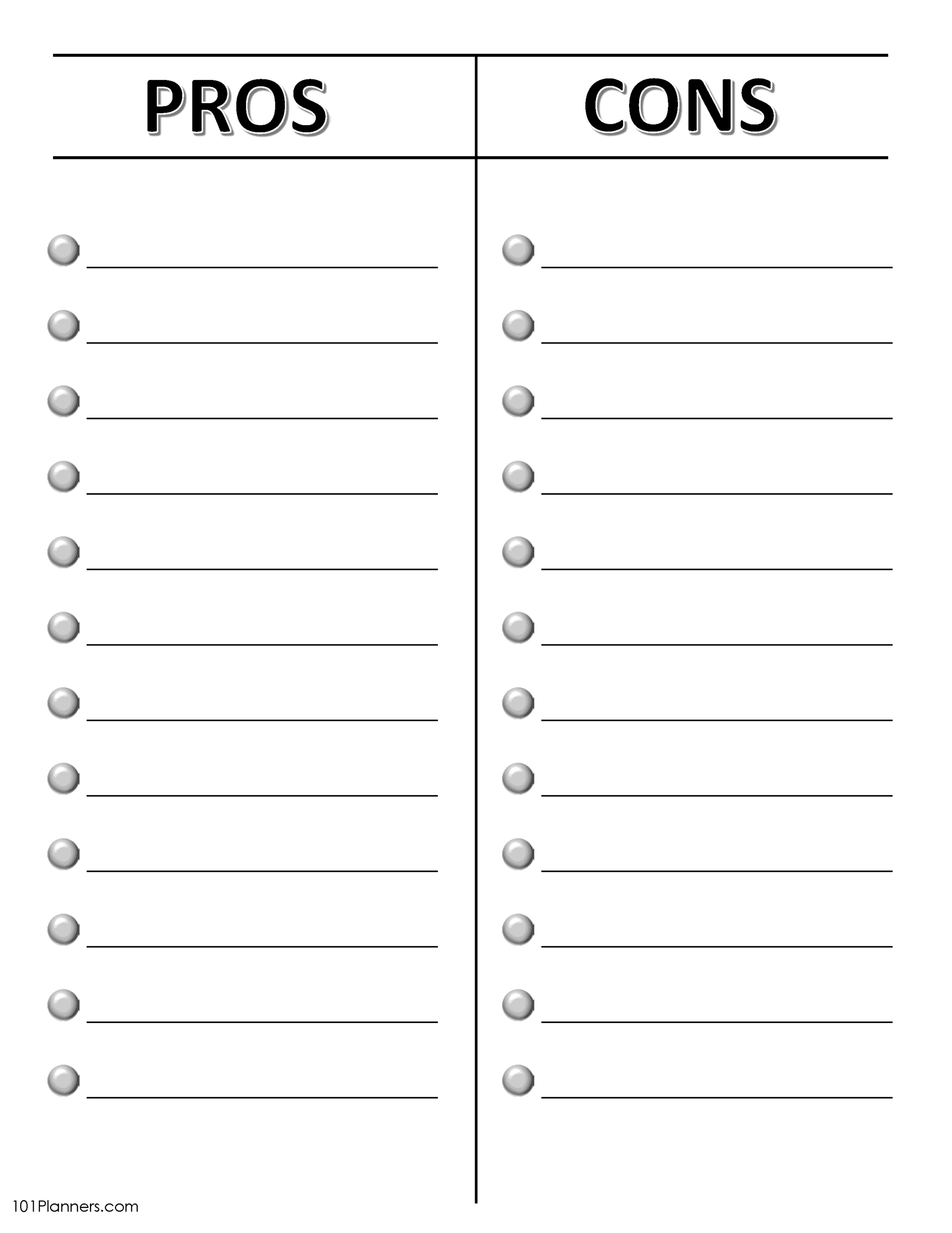 Pros And Cons List Online Or Editable And Printable