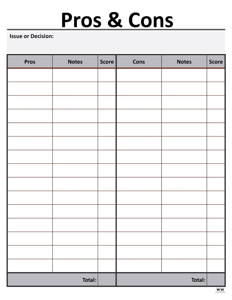 Pros Cons List Templates 18 Printables Printabulls