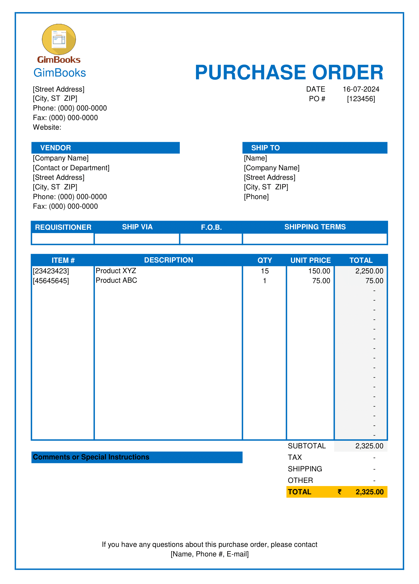 Purchase Order Format Download Custom Templates Word Excel PDF