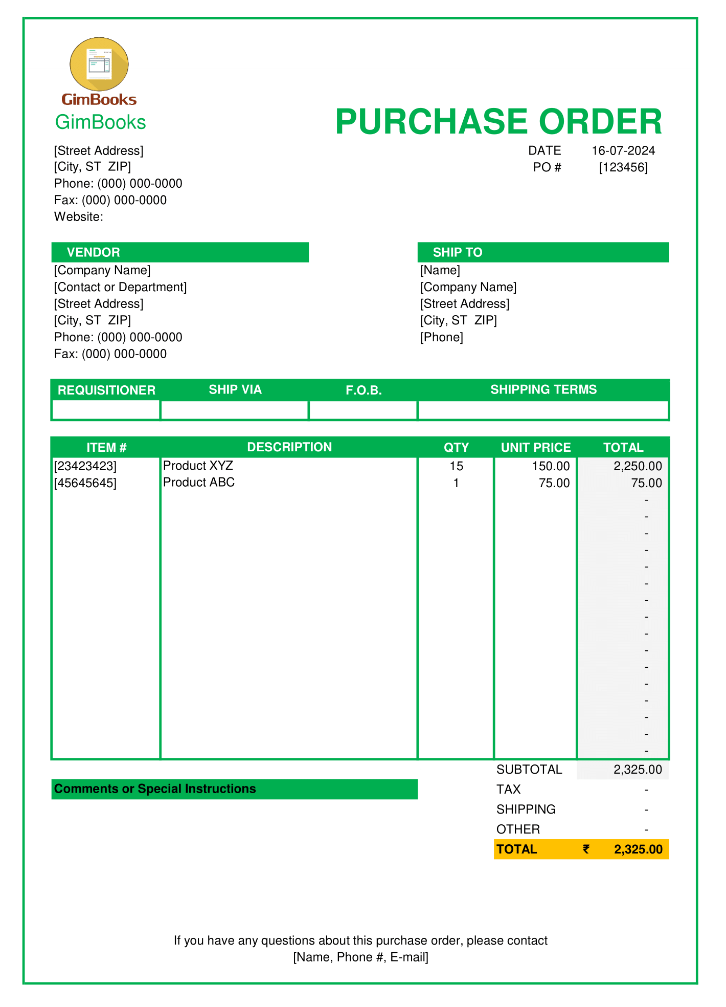 Purchase Order Format Download Custom Templates Word Excel PDF