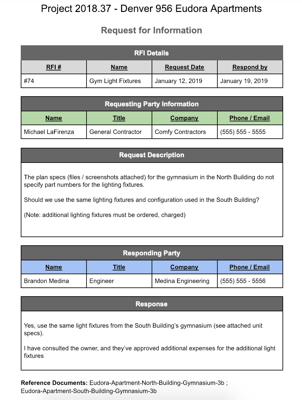 construction rfi template word