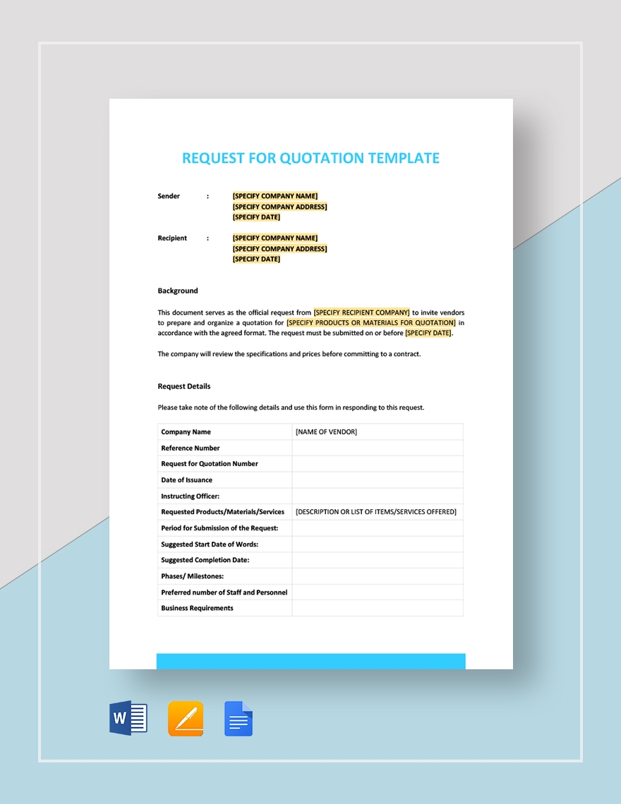 Request For Quotation Template In Word Pages Google Docs Download Template