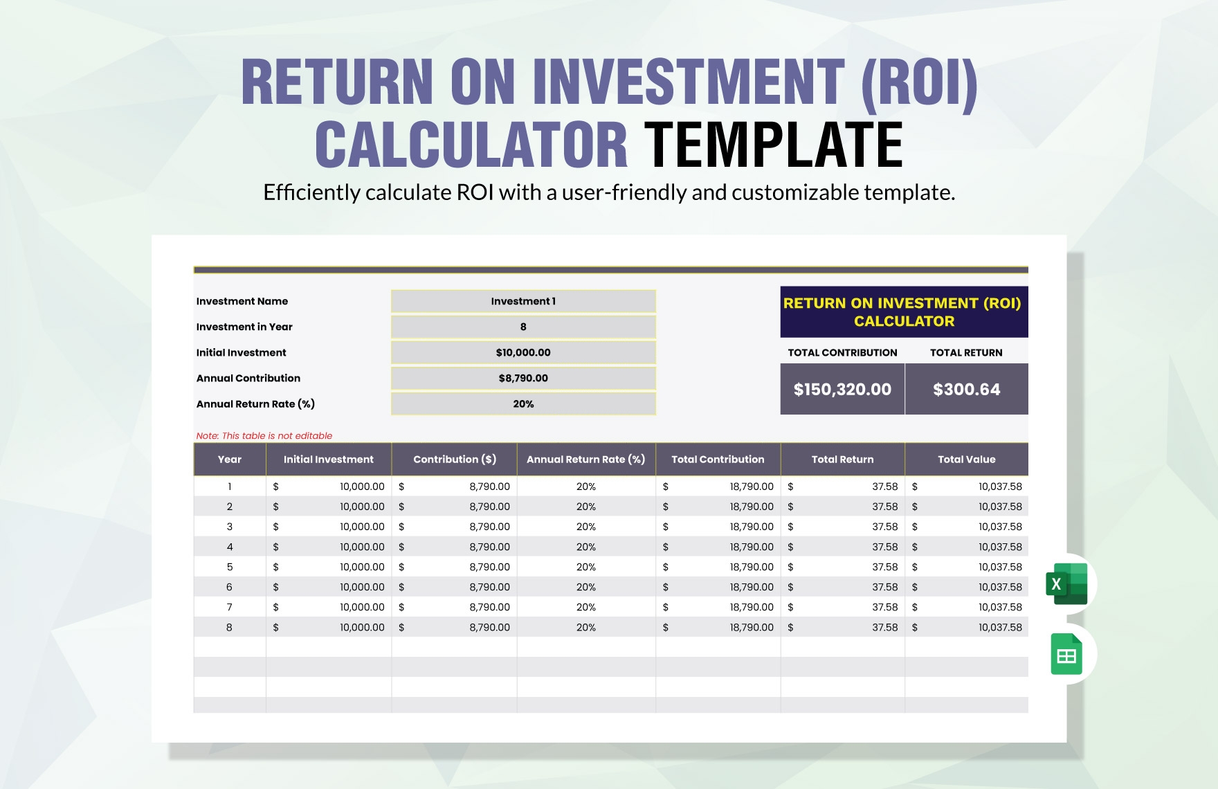 Return On Investment ROI Calculator Template In Excel Google Sheets Download Template