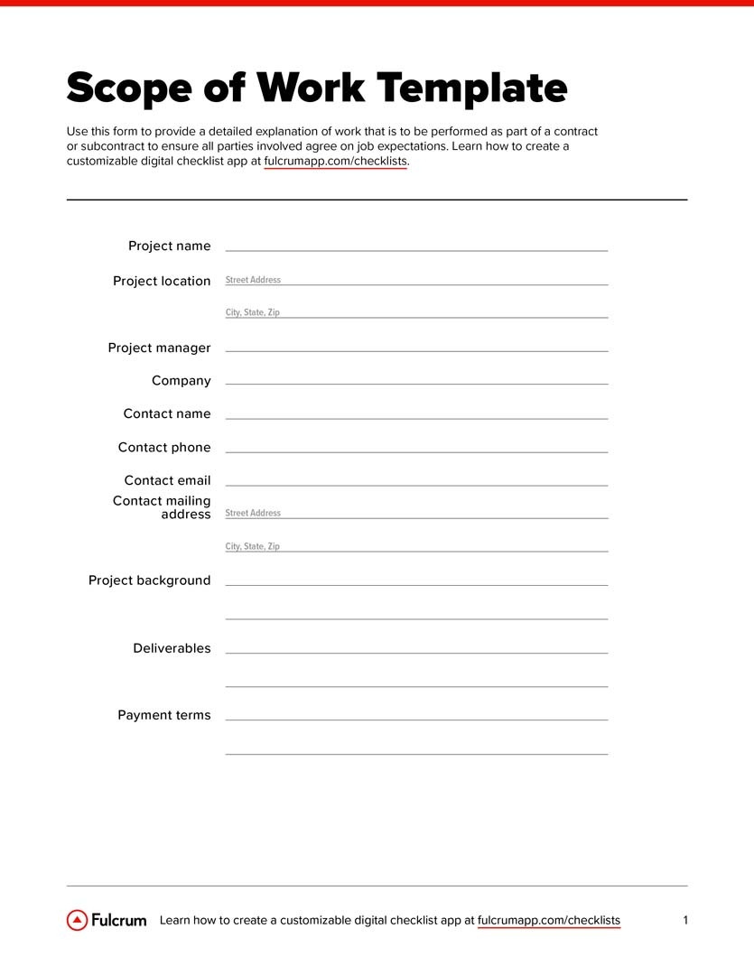 Scope Of Work Template Fulcrum
