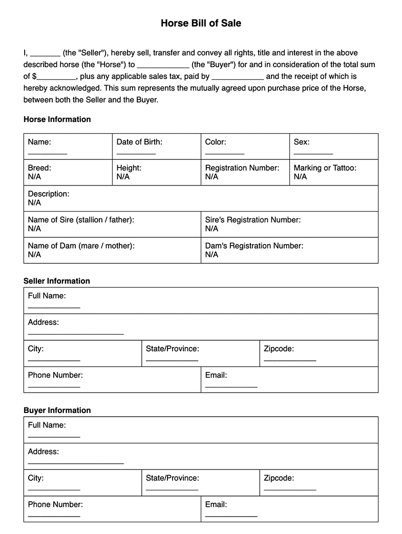 SignSimpli Horse Bill Of Sale
