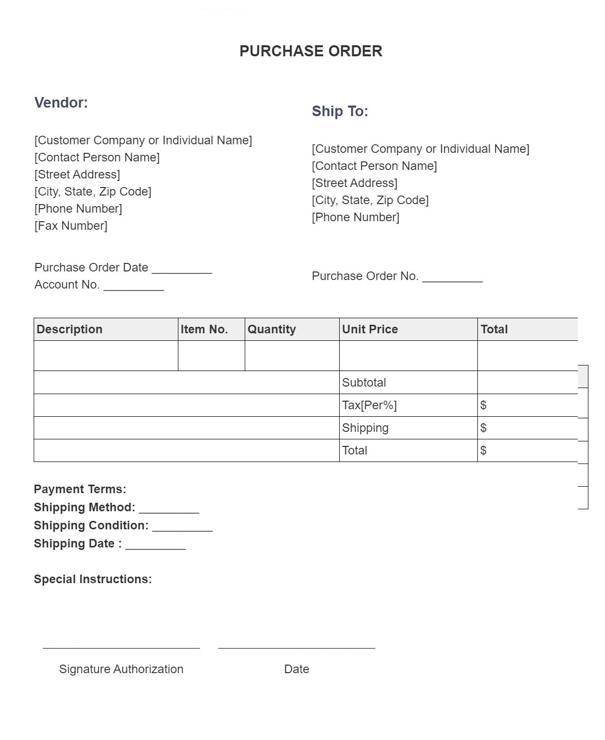 SignSimpli Purchase Order