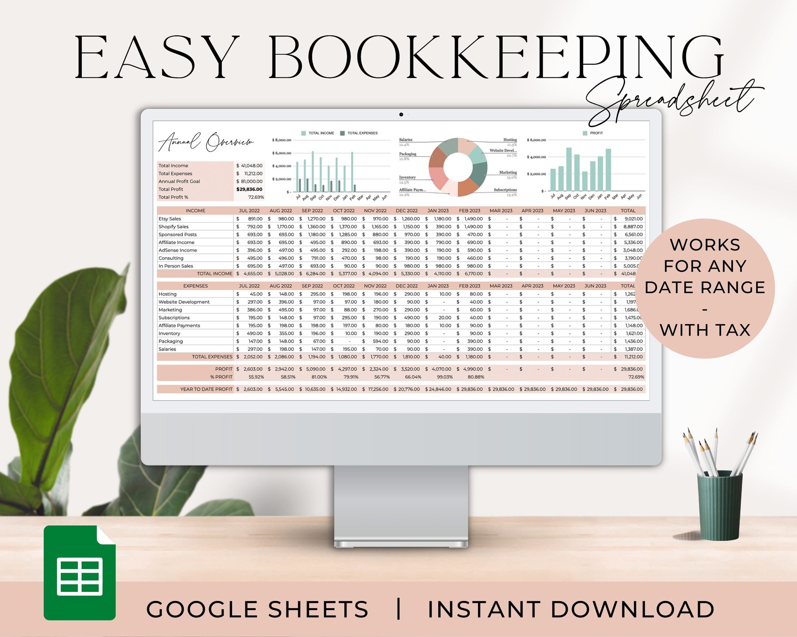 Small Business Bookkeeping Template Business Bookkeeping Spreadsheet Business Expense Tracker Sales Tracker Income Tracker Business Planner Etsy