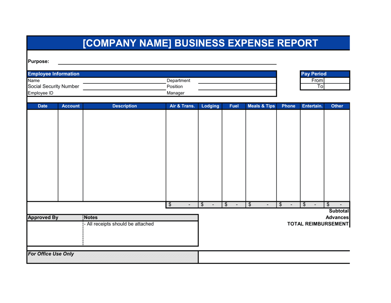 Small Business Expense Report Template Free Word PDF