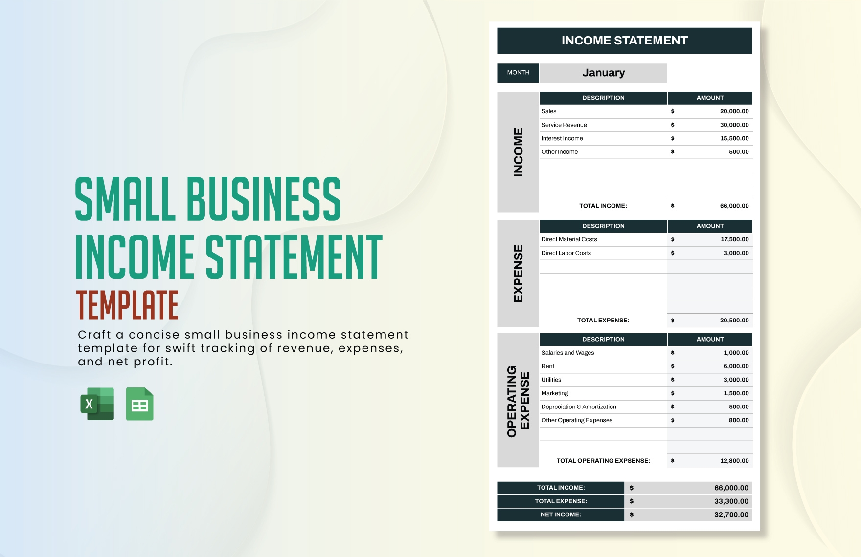 Small Business Income Statement Template In Excel Google Sheets Download Template