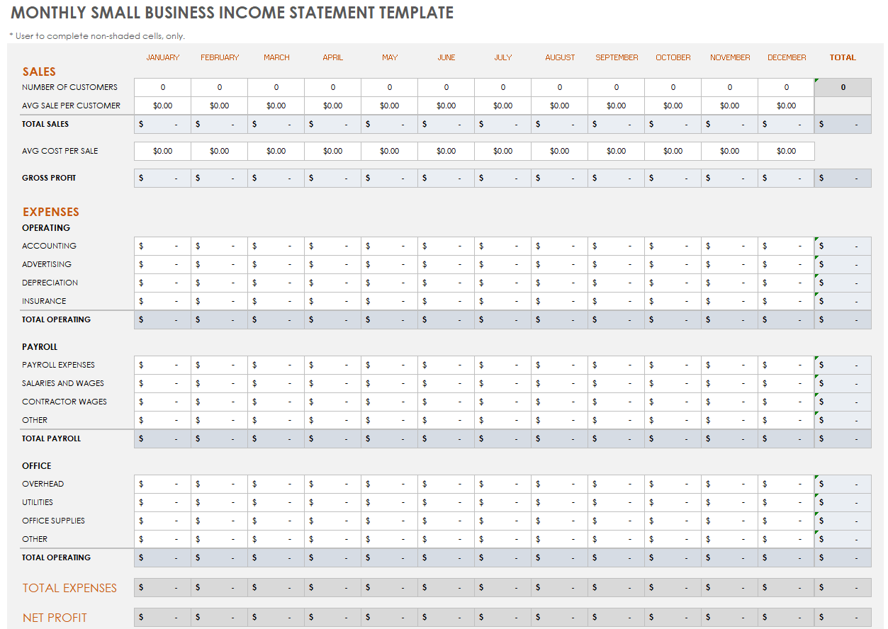 Small Business Income Statement Templates Smartsheet