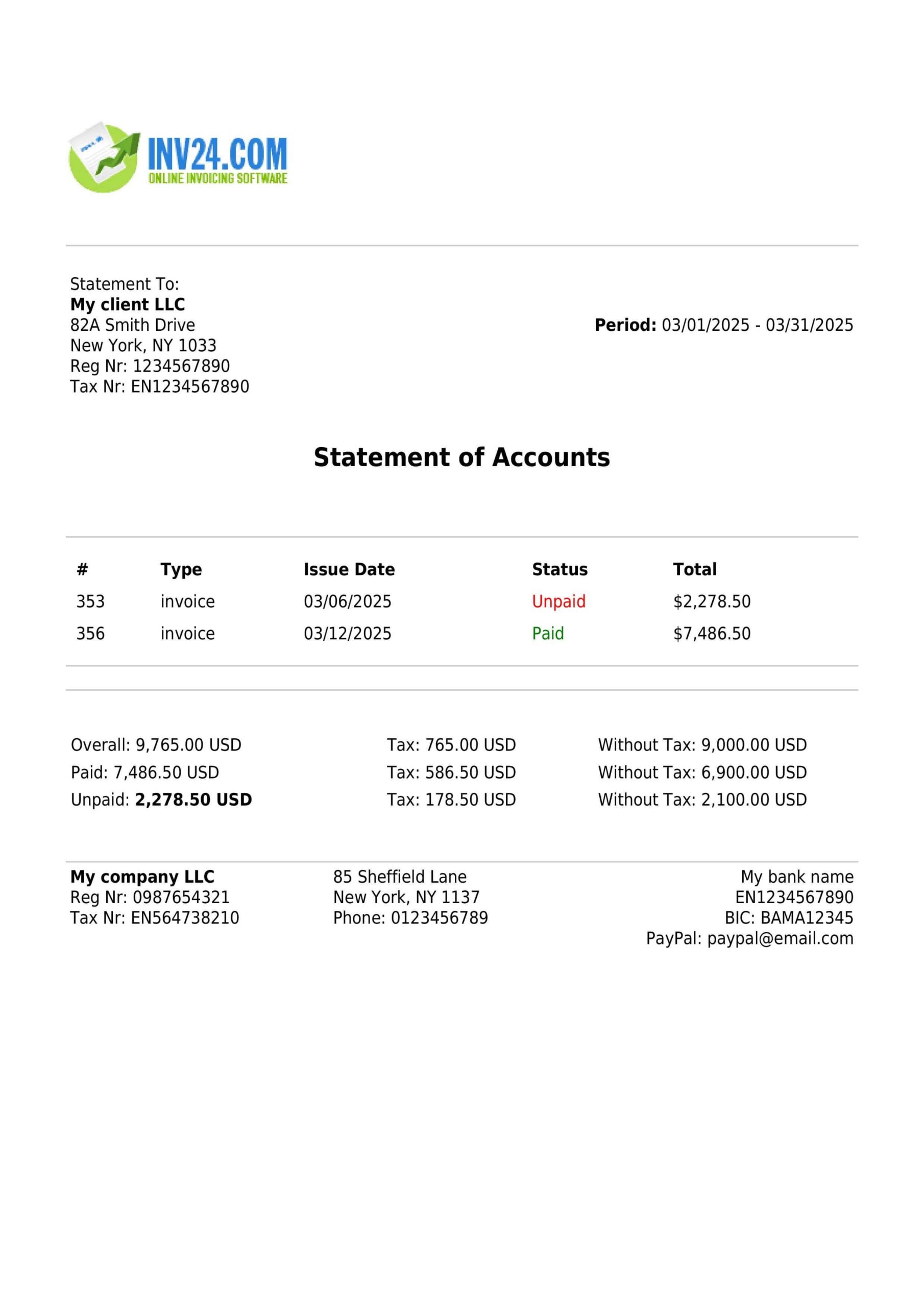 statement of account sample
